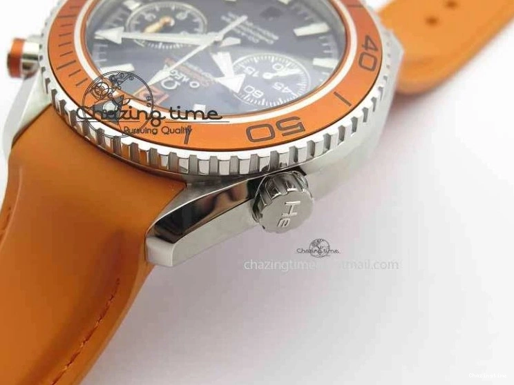 0408 Planet Ocean Master Chrono 45mm SS OM 1:1 Best Edition Black Dial On Orange Rubber Strap A Attractive 8170